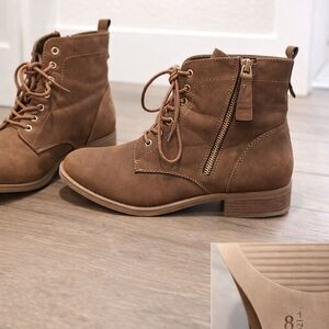 Xappeal Lucky Brown Combat Style Ankle Boots Side Zip Size 8.5